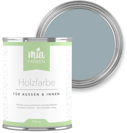 miafarben Holzfarbe ohne Schleifen matt 750ml (Mildes Nebelblau) | Wetterfeste Holzfarbe für außen und innen, hochdeckend und wasserbasiert, für Möbel, Türen, Zäune und Gartenhaus