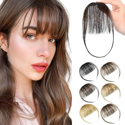 Dunkelbraun Clip in Pony Echthaar Haarverlängerungen Bang für Frauen | Front Fringe Fake Air Bangs Pony Menschliche Haare Stücke für Damen Cosplay Party Halloween Karneval, Echthaar Menschenhaar