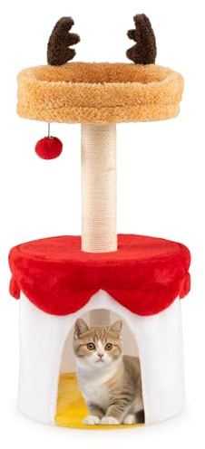 SOARS Kratzbaum 80 cm mit Höhle und Kratzsäule als Weihnachtsbaum | Katzenbaum mit Plattform und hängendem Ball, kleiner Kletterbaum für Katzen
