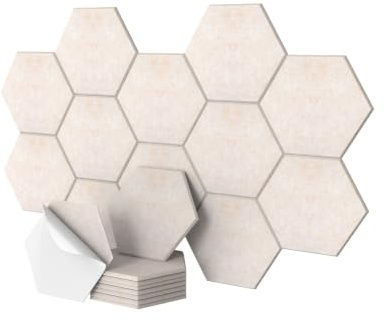 Relaxdays Akustikplatten, 36 Stück, selbstklebend, Hexagon, 30x26 cm, Schalldämmung gegen Lärm, Gaming Deko, beige