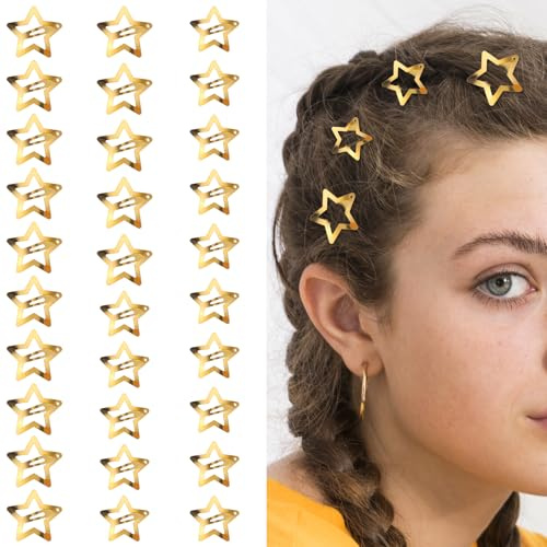 Elegaperma Lot de 30 barrettes à cheveux en forme d'étoile dorées pour femme et fille, jolies pinces à cheveux en métal pour fête, festival, usage quotidien