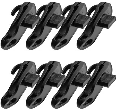 Opatiny Planenclips, für schwere Beanspruchung, mit Bungee-Seilen, Sicherung von Gartenüberdachung, Poolabdeckung, Wohnmobil-Markise und Outdoor-Planen, schwarz, 8er-Pack