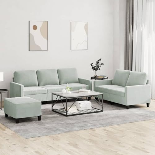 Mandloder 3-TLG. Sofagarnitur Hellgrau Samt, Modernes Ecksofa Set mit Kissen, Robuste Wohnzimmer Couch, Bequemes Loungesofa, Stabile Polstergarnitur für Zuhause