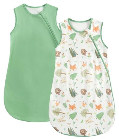 WYTbaby 2er Pack Baby Schlafsack 0.5 1 1.5 Tog, 100% Baumwolle Babyschlafsack für Kleinkind Neugeborene Jungen Mädchen 0-24 Monate