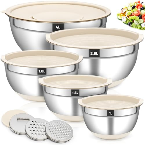 Fire More Set 5 Ciotole Acciaio inox Cucina 4L/2,8L/1,8L/1,5L/1L