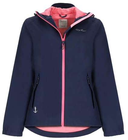 Dry Fashion Damen Funktionsjacke Spiekeroog - Fahrradjacke Navy, Größe 36 | Wind- & wasserdicht, Verschweißte Nähte, Wasserdichter 2-Wege-Reißverschluss, Kapuze verstellbar mit Vorderschirm, Einrollbar