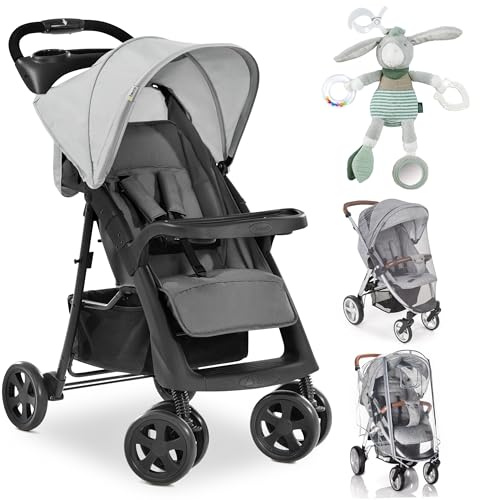 hauck Shopper Neo II Buggy inkl. Zubehör & Fehn Spieltier - Grey | Sportbuggy mit Einhand-Faltmechanismus, verstellbare Rückenlehne und Regenschutz, XXL-Zubehörpaket & Spieltier