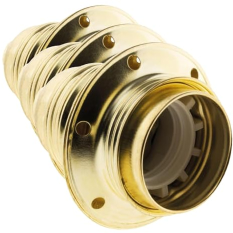 Douille E27 acier laitonné double bague + borne de terre - Zenitech (Lot de 3)