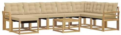 vidaXL Outdoor-Sofagarnitur mit Kissen 9 pcs Weiß und Beige, Modernes Garten-Sofa-Set, wetterfeste Möbel, strapazierfähige Couch, perfekte Sitzgelegenheit am Pool