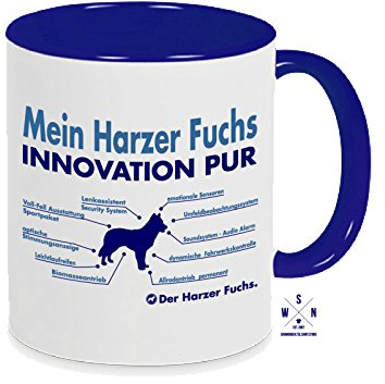 siviwonder Tasse Kaffeebecher HARZER Fuchs Innovation Teileliste Hund blau Geschenk für Kaffeetrinker Hundebesitzer Büro lustige Tasse Becher für Hunde Fans Geschenkidee
