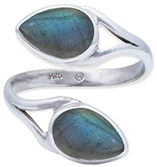 Ring 925 Silber Labradorit grün blauer Stein größenverstellbar Edelstein echt Silber Damen Sterling Silber Geschenk (MRV-088-05)