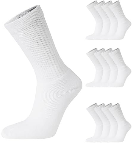 12 Pairs Mens Cotton Rich Sport Socks Work Socks Shoe Size 6-11 (White)