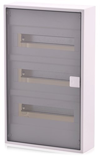 Boîte à fusibles 3 rangées pour 36 modules montés en surface avec rail DIN porte transparente IP40 pour installation en pièce sèche dans la maison