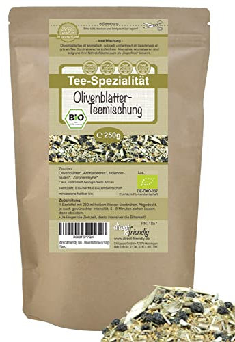 direct&friendly | Olivenblätter-Teemischung | Bio | 250g | Olivenblättern, Aroniabeeren, Holunderblüten, Zitronenmyrte