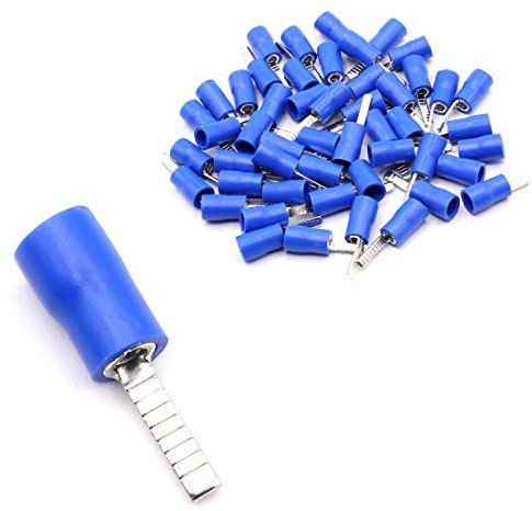 100x Flachstiftstecker männlich in blau 1,5-2,5 mm² Steckbreite 2,3 x 10 mm teilisoliert PVC Steckverbinder Kabelsteckschuhe Kabelschuhe Verbinder aus Messing verzinnt