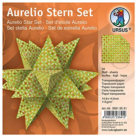Ursus 35615551 - Faltblätter Aurelio Stern Paradiso, hellgrün, 33 Blatt, aus Transparentpapier 115 g/qm, ca. 14,8 x 14,8 cm, einseitig bedruckt, ideal als Weihnachtsdeko