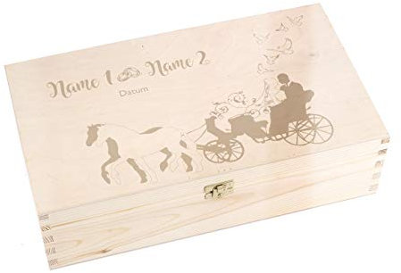 Herz & Heim® Erinnerungsbox zur Hochzeit für Fotos und Grußkarten - für Sie personalisiert mit Ihren Namen Hochzeitskutsche