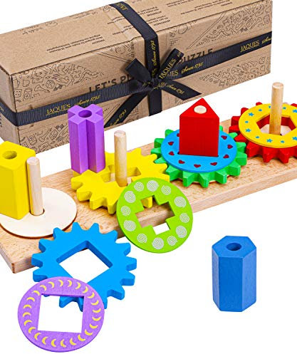 Jaques of London Montessori Toys for 2 and 3 Year Olds, Wooden Puzzles for 1, 2+ and 3 Year Olds, Toddler Shape Sorter and Block Puzzle, Perfect Educational Wooden Toys for Kids