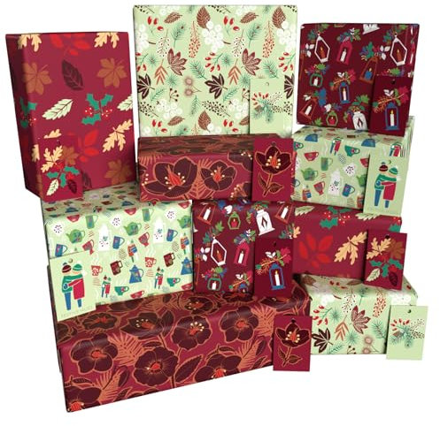 Luxury ECO Xmas Gift Wrap - 10 sheets/tags - Christmas Brown Ten Pack - Recycled & Recyclable Wrapping Paper - Re-wrapped
