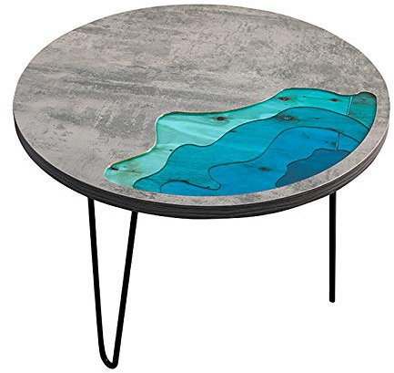 XQKXHZ Beistelltische Für Wohnzimmer, Moderne Kleine Räume Runde Hölzerne Couchtische Resin River Sofa Beistelltisch Mit Metallbeinen Für Schlafzimmer Balkon, Einfach Zu Montieren,Grau,60x60x55cm