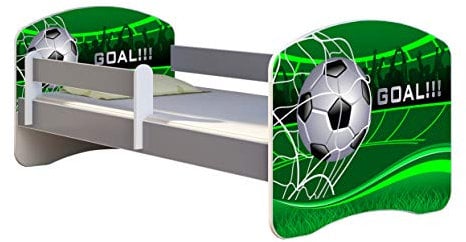 ACMA Kinderbett Jugendbett mit Einer Schublade und Matratze Grau mit Rausfallschutz Lattenrost II (14 Goal !!!, 140x70)