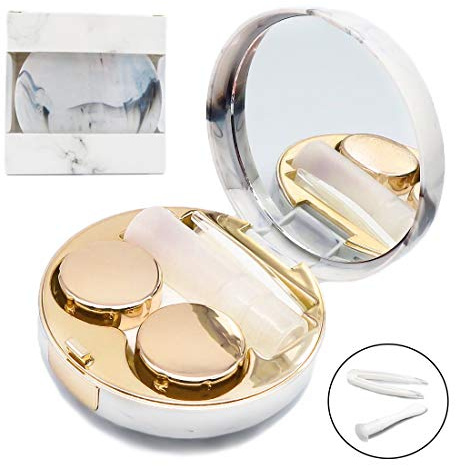 Vastsoon Contact Lens Case, Portable Cute Eye Contacts Colored Lenses Applicator Remover Tool Kit with Mirror Solution Bottle for Travel Daily Outdoor (Gold)
