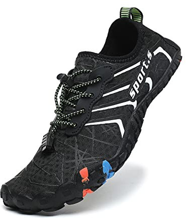 ziitop Badeschuhe Damen Herren Strandschuhe Schnell Trocknend Wasserschuhe Drainagelöcher Strand Schwimmschuhe Unisex Barfußschuhe für Kajakfahren Studio Traillauf Wandern(EU44 Schwarz)