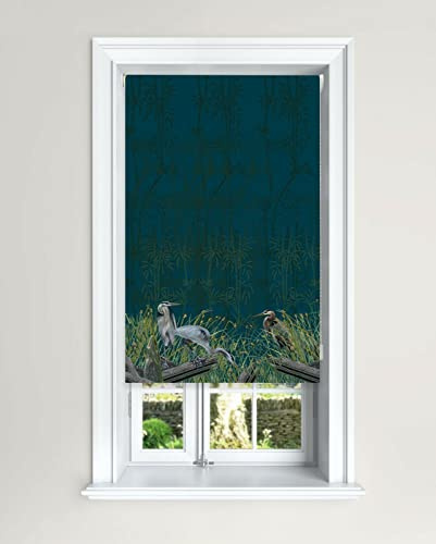 Lister Cartwright Heron Chinoiserie Bamboo Pink & Teal Blackout Roller Blinds Windows Child Safe Easy Fit Made to Measure(Teal, 90 cm Width x 140 cm Drop)
