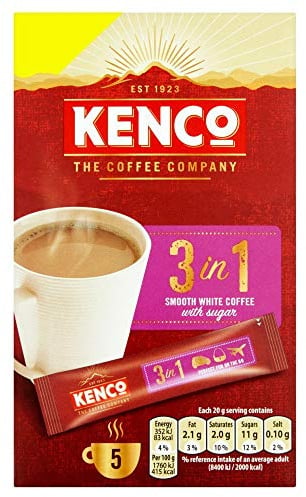 Kenco 3 in 1 Smooth White Instant Coffee with Sugar Sachets X5