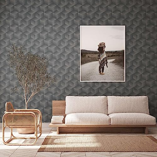 A.S. Création 3D Wallpaper Black/Grey - Wallpaper 385064 - Non-Woven Wallpaper Graphic - 10.05 m x 0.53 m - Made in Germany