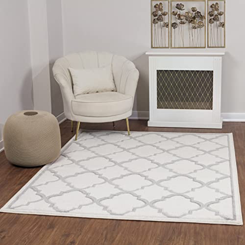 Livabliss Vannes Tapis Géométrique Scandinave - Grand Tapis Salon, Salle à Manger, Chambre, Cuisine - Design Boheme Chic, Berbere Moderne, Poil Court 120x170 cm - Blanc et Gris