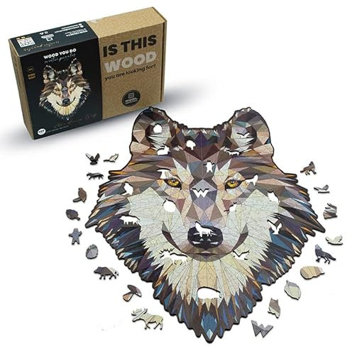 WOOD YOU DO Holzpuzzle Wolfmotiv Holzwolf Holzpuzzle Für Erwachsene Wooden Puzzle Holzpuzzles Perfekt Geschenkidee für Erwachsene 140 Teile, 28x21cm (Abowe Wolf, A4, L)