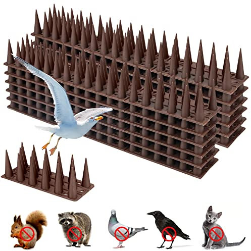 24 Pack 8m Upgraded Bird Spikes, Bird Squirrel Raccoon Cat Fox Pigeon Intruder Deterrent Spikes, Eco Fence Wall Spikes Garden Security Anti Climb, Fence Spikes for Outside Roofs Windows (Brown)