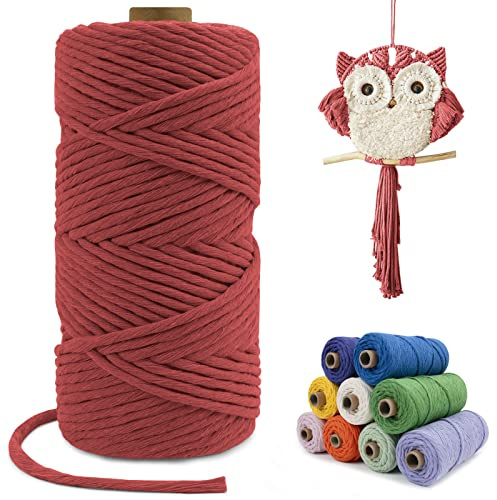 LEREATI Corda Macrame 4mm x 100m, Filo Macrame Singola Corda Cotone Cordoncino Colorato, Cordino per Borse Uncinetto, Arazzo da Parete, Fai da Te, Decorazioni, Tessere Uncinetto (Rosso Corallo)