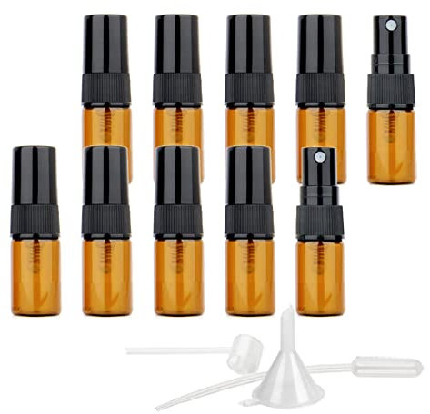 LusDoly Pack of 100, Empty 2ml Brown Amber Glass Fine Mist Bottles Portable Refillable Sample Bottle Travel Spray Perfume Bottles with Atomizer Pump for Liquid Makeup