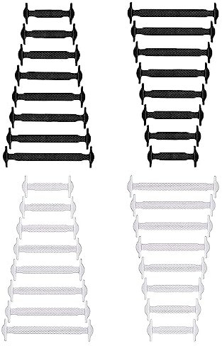 SWYSGS 2 Paia Lacci Scarpe Silicone per Adulti e Bambini, Lacci per Scarpe Senza Nodo, Lacci Scarpe Elastici Pigri per Scarpe Sneakerboots e Scarpe Casual (Bianco, nero)