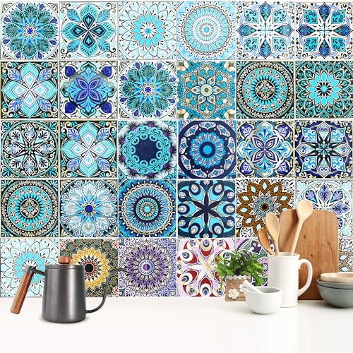 30 Piezas Pegatinas de Baldosas, 15x15cm Mosaico Pegatinas de Pared de Azulejos, Retro Azulejos Adhesivos Cocina,Vinilo pared Cocina,Calcomanías de Pared Pegatina para Decor Azulejos Muebles Baño