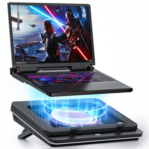 IETS GT600 Laptop Cooling Pad Equipped Gigantic Turbo-Fan(5.5inch Diameter),Sealed Foam for Rapid Cooling Gaming Laptop,14.1-19.3 inch Laptop Cooler with Adjustable Brackets,Dust Filter,Touch Start