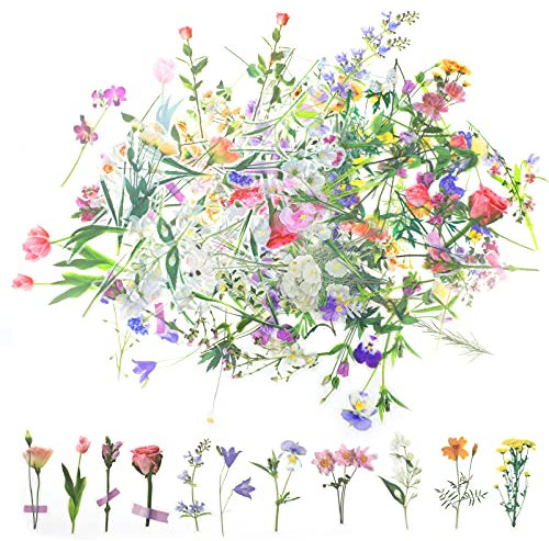 160 Stück Blumen PET Dekorations Aufkleber, Scrapbooking Vintage Aquarell Aufkleber, Transparente Pflanze Aufkleber, Scrapbook Zubehör für DIY Fotoalben, Tagebuch, Notizbuch, Kalender, Briefumschläge
