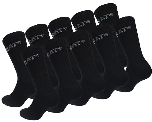 Caterpillar Performance Socks 10 Paar Herrensocken, Einlegesohle und Spann aus Schwamm, verstärkte Spitze und Ferse, Baumwolle (Schwarz, 39-42)
