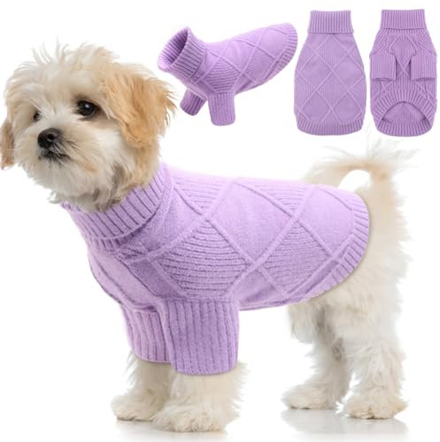 EMUST Haustier-Pullover, niedliche Hundepullover für mittelgroße Hunde mit Rautenmuster, Warmer Hundepullover für kaltes Wetter, Lila L