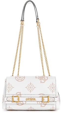 GUESS Damen Sestri Convertible Flap Umhängetasche, Crossbody-Klappe, Weißes Logo