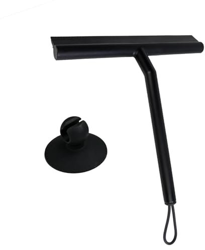 Black Shower Squeegee, Silicone Window Squeegee Cleaner with Strong Suction Hook & Lanyard, 8.66 Inch Glass Wiper Scraper for Bathroom Kitchen Mirror Car Window & Door