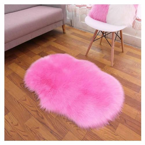 SHTGOI Kunstfell Teppich Plüsch Lammfellimitat Teppich Faux Fell Bettvorleger mit Anti-Rutsch Hirschleder-Samt Wollteppich Flauschige Sofa Matte für Wohnzimmer,Schlafzimmer 40 * 60cm Rosa