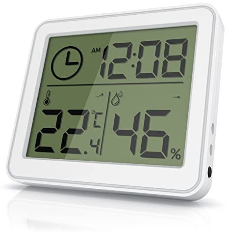 CSL - digitales Mini Thermo-Hygrometer, Thermometer innen, Raumthermometer, Temperatur und Luftfeuchtigkeitsmessgerät mit Standfuß und Magnet, LCD-Anzeige, Weiß
