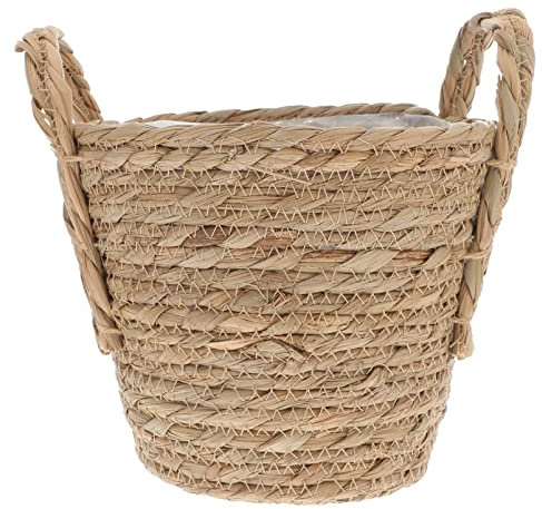 Happyyami 1stk Blumentopf Aus Stroh Handgeflochtener Pflanzkorb Pflanzenkorb Aus Seegras Aufbewahrungskorb Aus Rattan Glasvase Kleiner Geflochtener Korb Büro Quaste Premium-algen Spielzeug