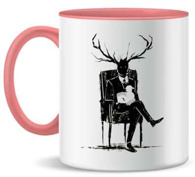 Forsca Hannibal Lecter Nbc Stag Keramiktasse für Tee und Kaffee, 300ml, Magic White Pink Black 330ml