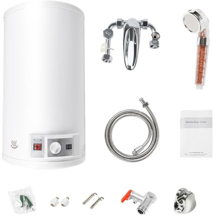 NaMaSyo Elektrospeicher Warmwasserspeicher 50L 2000W Wasserboiler Durchlauferhitzer Warmwasserboiler Wandhängend Heizung Speicher Boiler mit Duscheinheit und Schlauch
