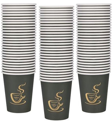 NUZEKY Paper Coffee Cups: 8oz 100Packs Strong Disposable Cups, Recyclable Hot Drinking Cups - Lightweight Coffee, Chocolate, Elegant Paper Cups for Party, Camping, Picnic, Travel - Teacups (Black2)