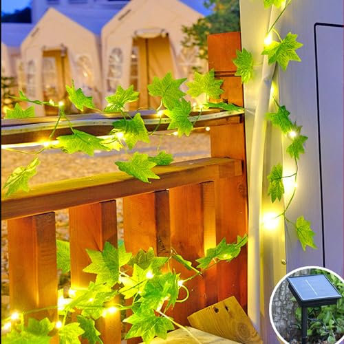 XRR Outdoor Solar Garland, 10M 100LED Maple Leaf Solar Garland 8 Modes Indoor/Outdoor, impermeabile ghirlanda di edera con luci di stringa per Natale, matrimoni decorazione